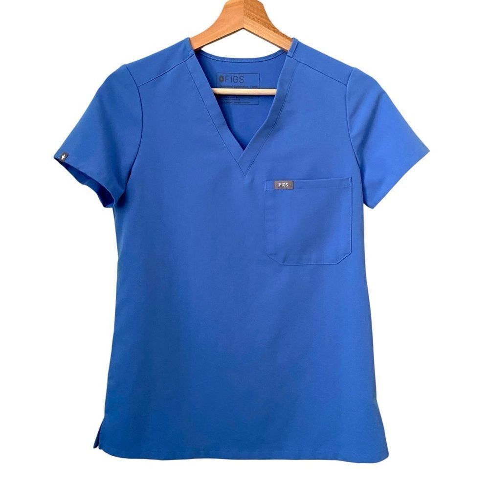 Figs V Neck Short Sleeve Medical Scrub Top in Size XXS in Blue